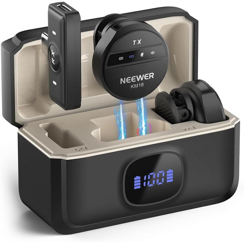 NEEWER - Micrófono de Solapa Inalámbrico Neewer KM18 con Estuche De Carga