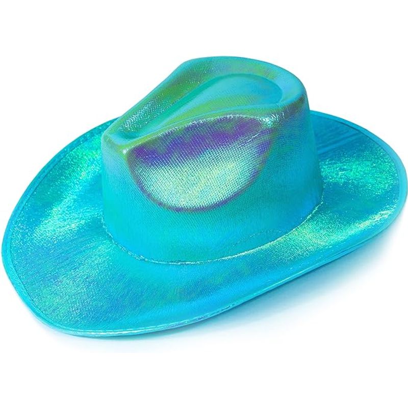 GENERICO - Sombrero Vaquero Holográfico Azul Adulto-fiesta cumpleaños
