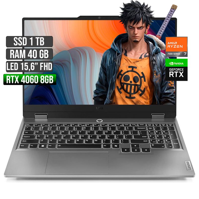LENOVO - LENOVO LOQ AMD RYZEN 7-7435HS RTX 4060 8GB SSD 1TB RAM 40GB LED 15,6" FHD