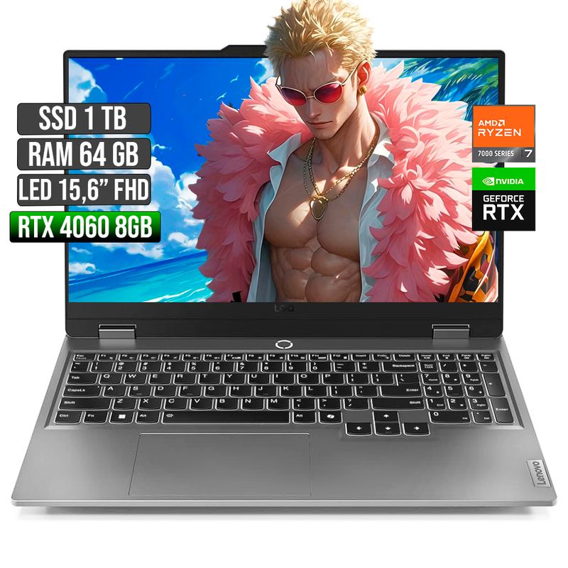 LENOVO - LENOVO LOQ AMD RYZEN 7-7435HS RTX 4060 8GB SSD 1TB RAM 64GB LED 15,6" FHD
