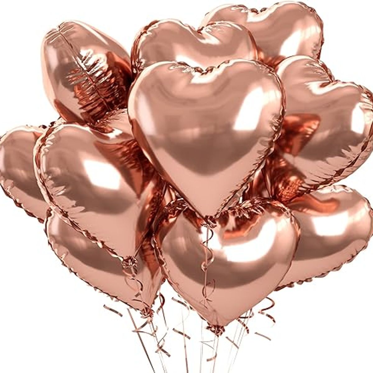 GENERICO - Globo Corazon metalizado oro rosa para cumpleaños x6 unidades