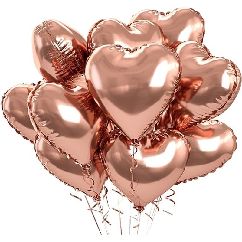 GENERICO - Globo Corazon metalizado oro rosa para cumpleaños x6 unidades