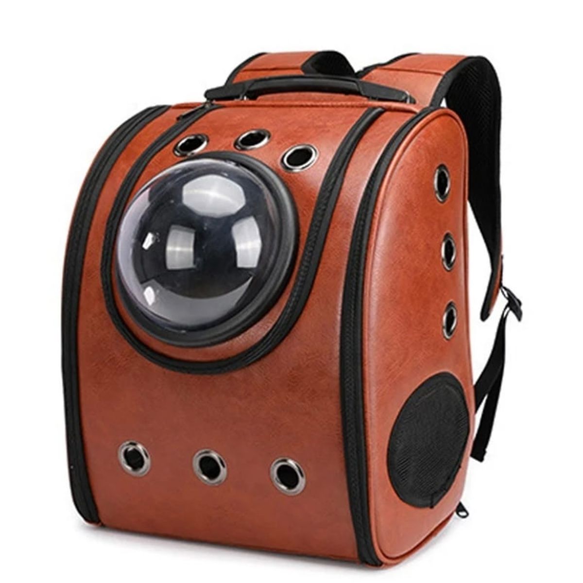 GENERICO - Maleta Capsula Morral En Cuerina Cafe Para Mascotas Premium