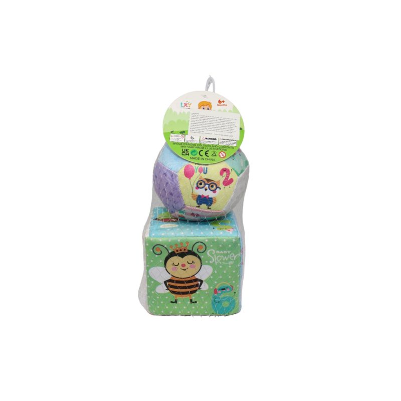 JUGUETELANDIA - SONAJERO CUBO Y PELOTA ESPUMA MALLA