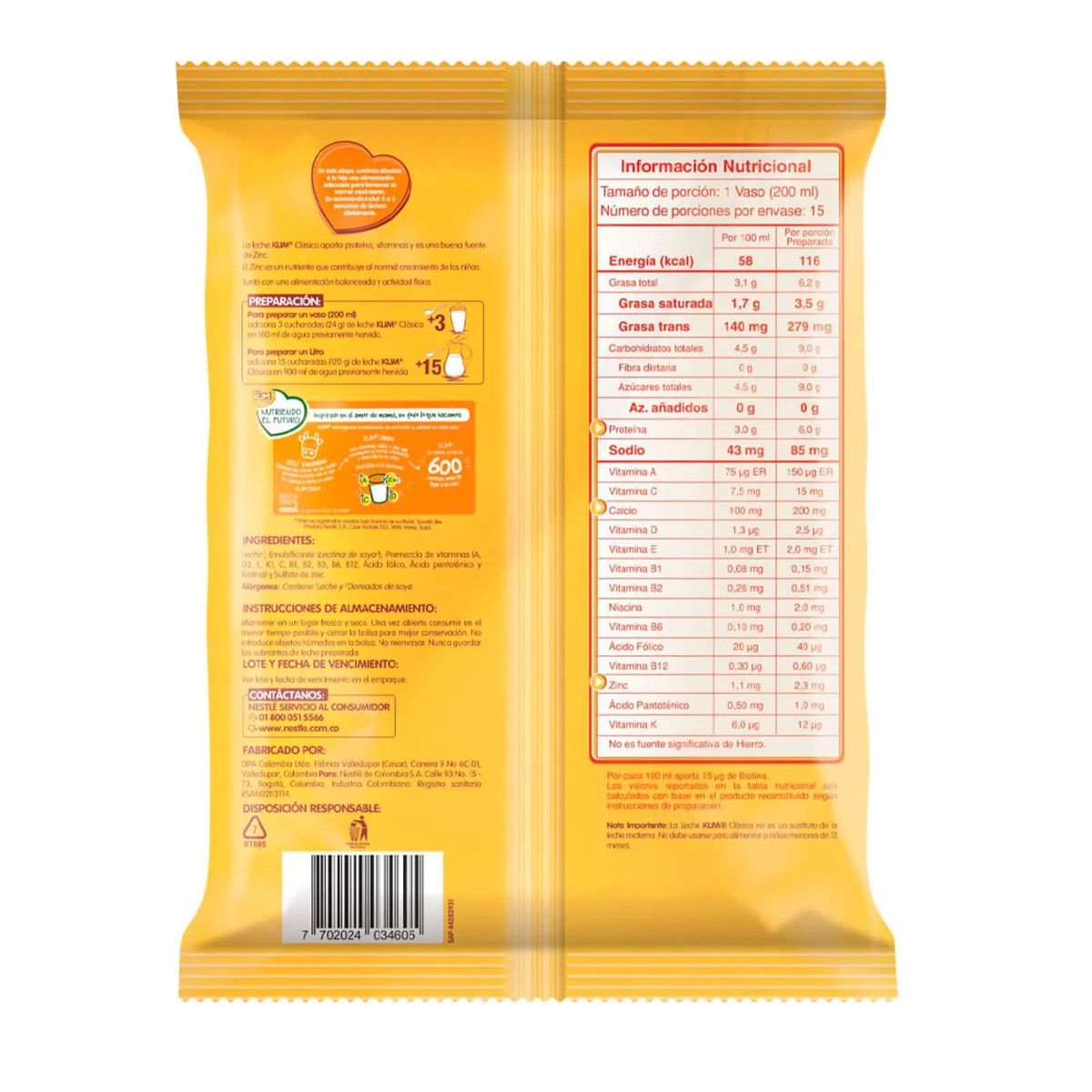 KLIM - Leche en polvo Klim Clásica Bolsa x 360g