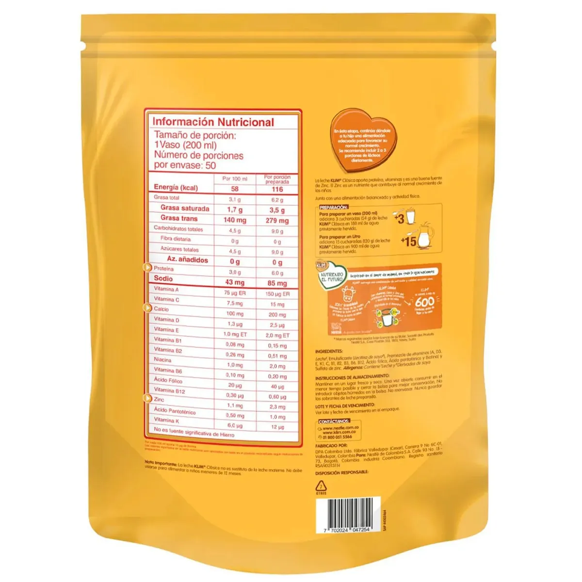 KLIM - Leche en polvo Klim Clásica Bolsa x 1200g