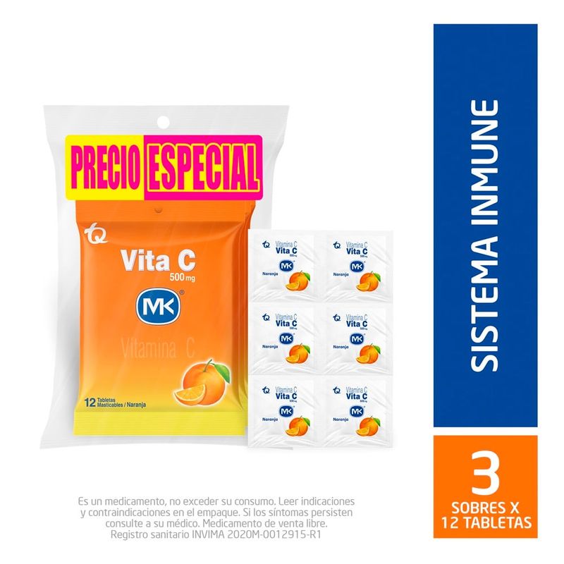 MK - Oferta Vita C Mk 500Mg Naranja X 12 Tabletas Pague 2 Lleve 3