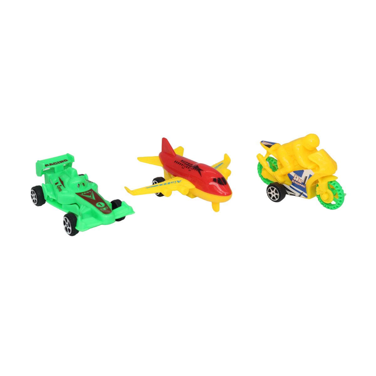 JUGUETELANDIA - SET DE AVION CARRO Y MOTOCICLETA FRICCION BLISTER