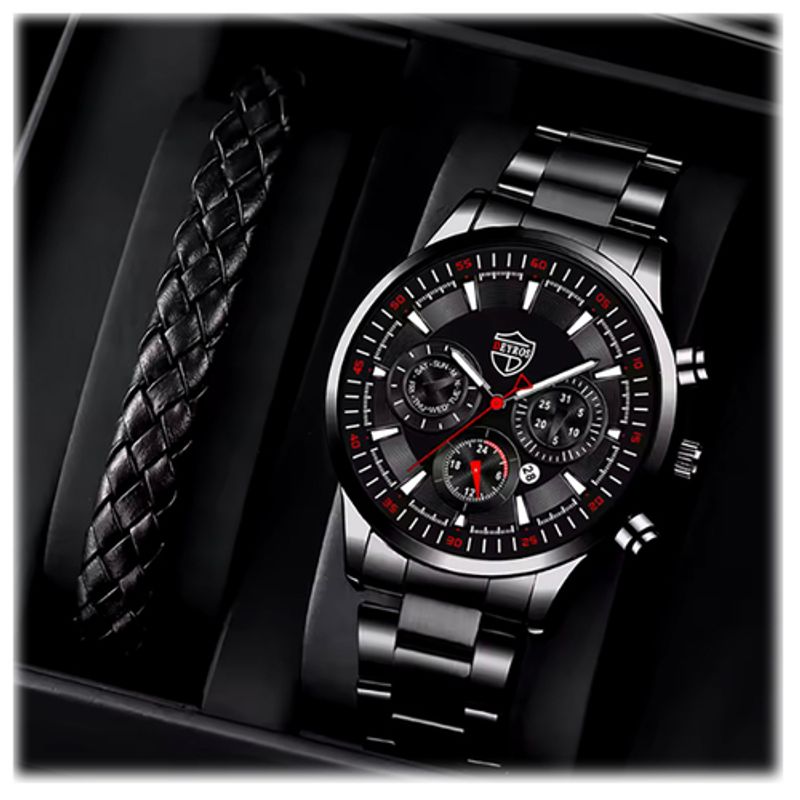 GENERICO - Reloj de Cuarzo Acero Inoxidable Reloj Luminoso + Pulsera - Negro