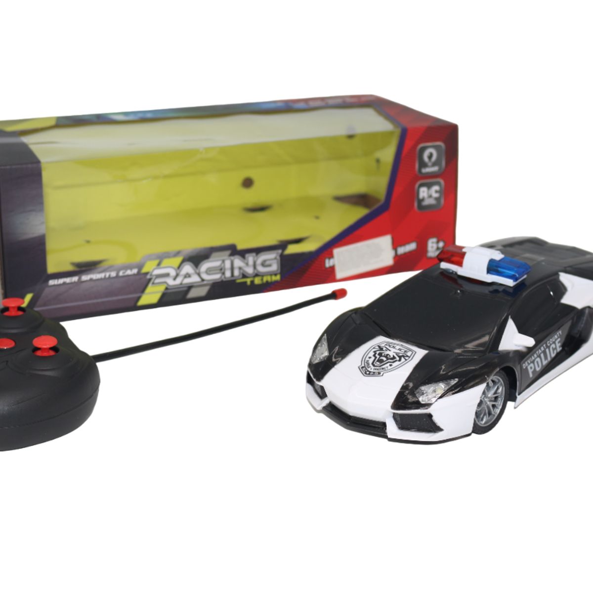 JUGUETELANDIA - CARRO POLICIA RACING RC PILAS CAJA