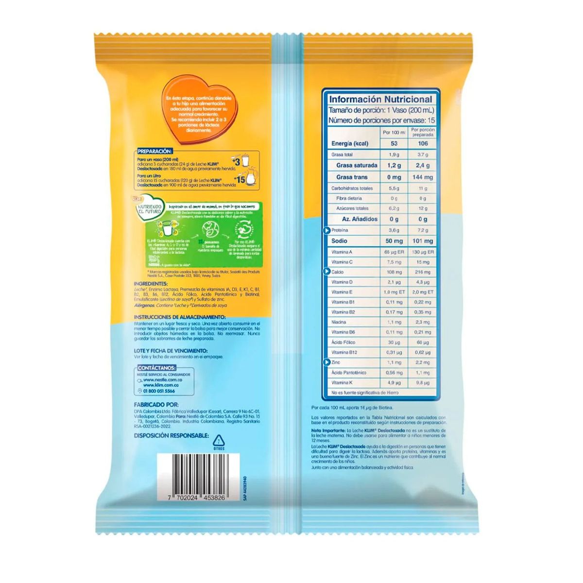 KLIM - Leche en Polvo Klim Deslactosada x 360g