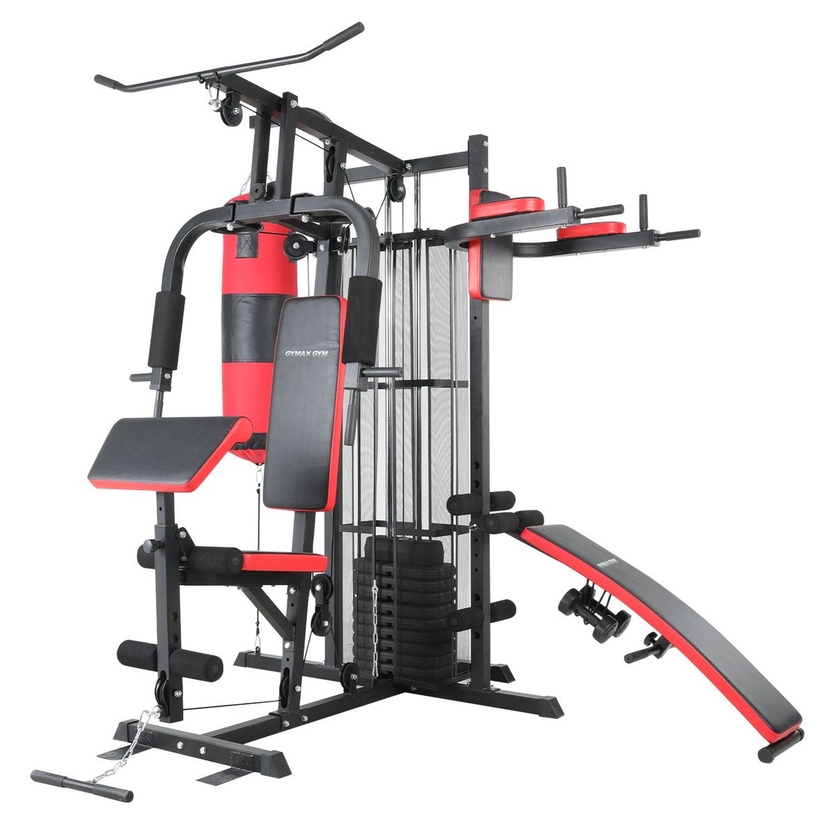 GYMAX - Multifuerza 130Lb Multigimnasio 3 Estaciones-Saco de Boxeo