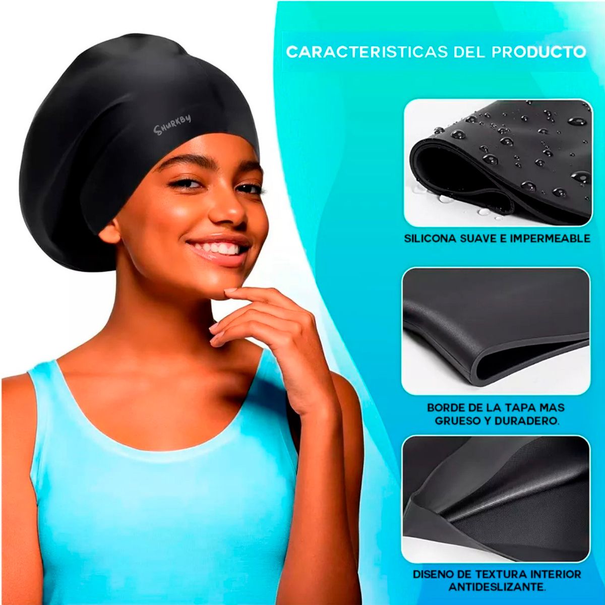 GENERICO - Gorro Natación Silicona Cabello Extra Grande Piscina 120g