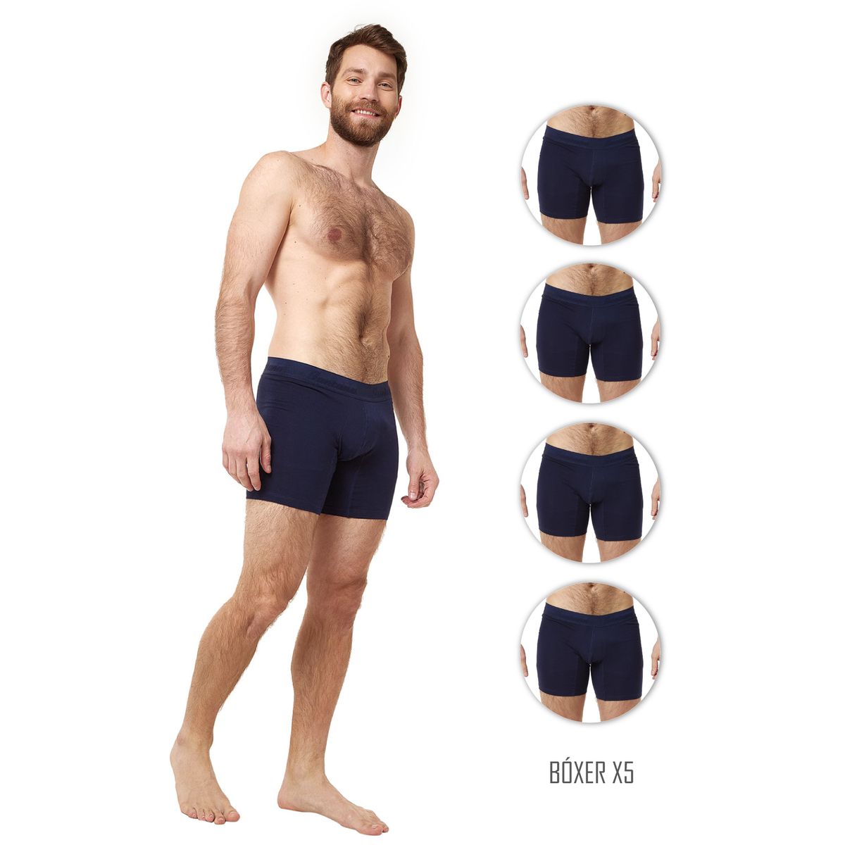 SANTANA - Combo X5 Bóxer Largo Hombre Azul Oscuro