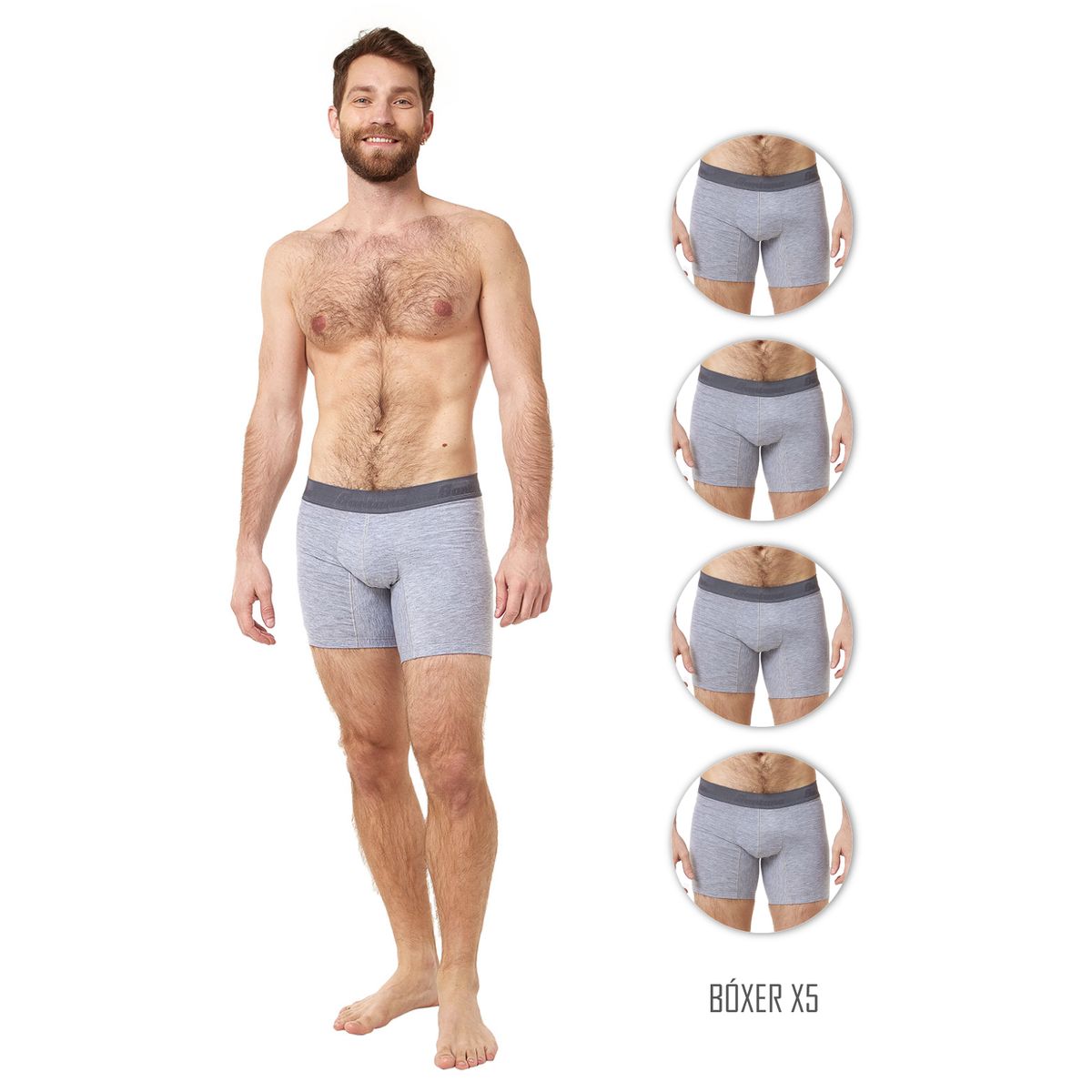 SANTANA - Combo X5 Bóxer Largo Hombre Gris Claro_.