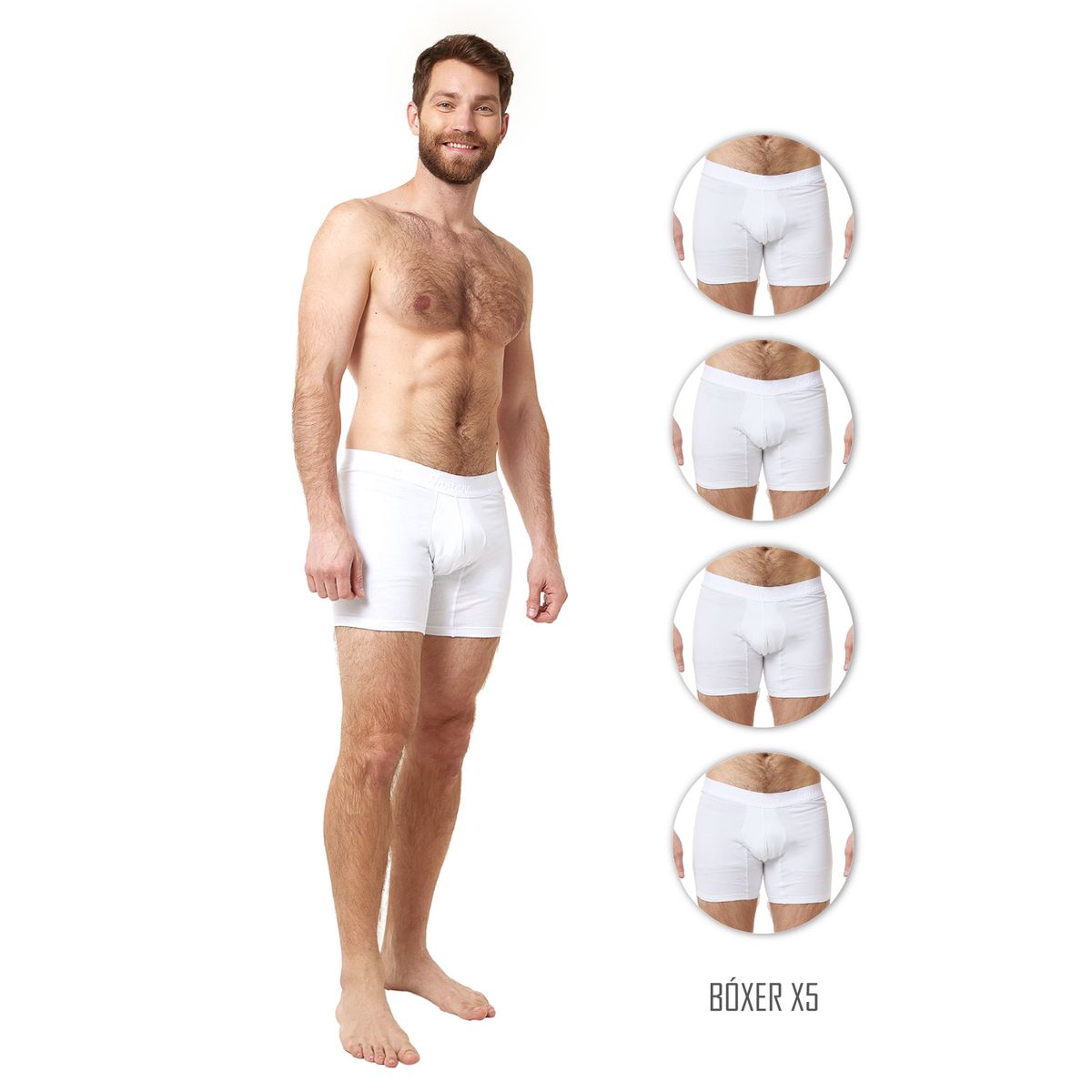 SANTANA - Combo X5 Bóxer Largo Hombre Blanco_.
