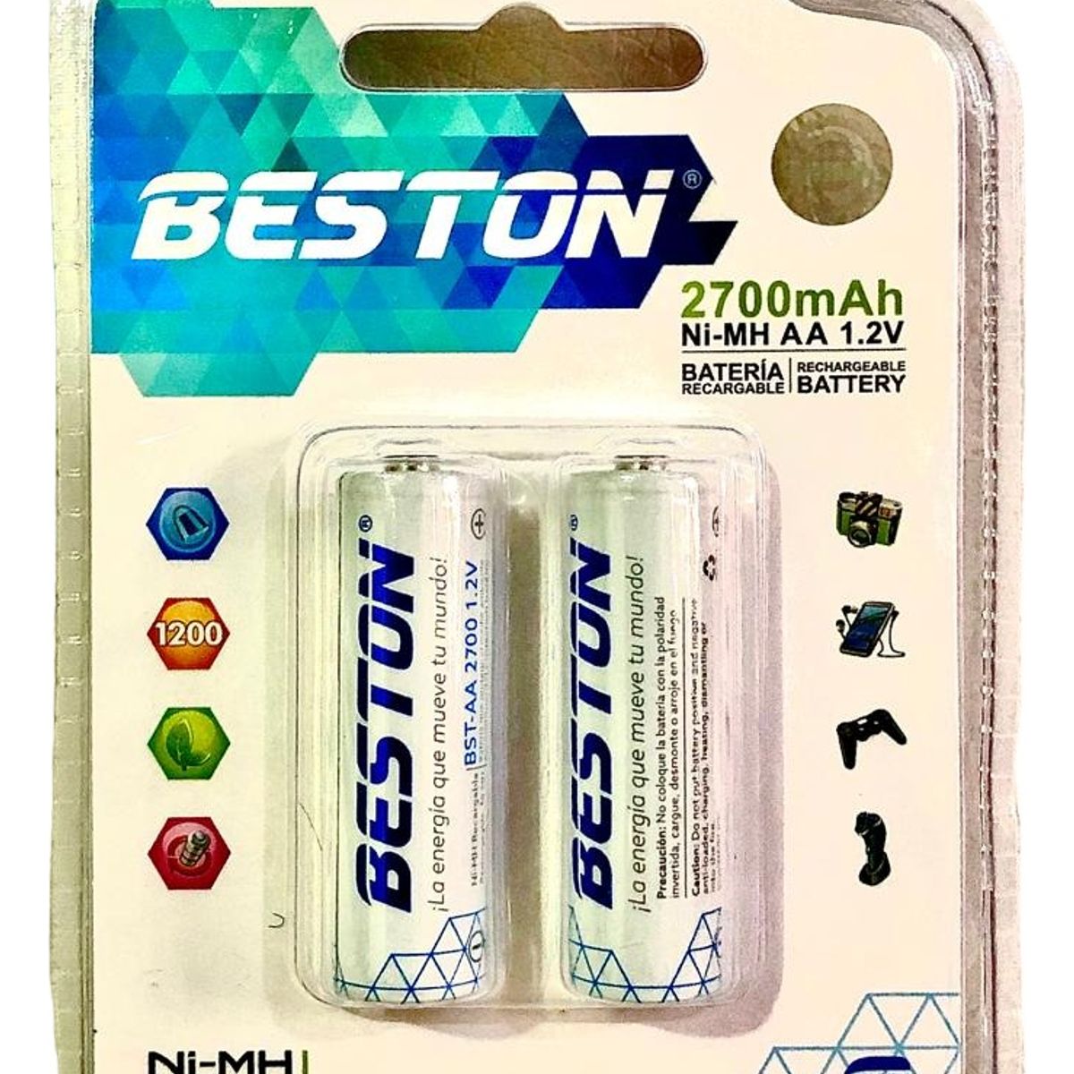 BESTON - Baterías Pila Original Recargables Aa 2700mah X2 Beston Hr06