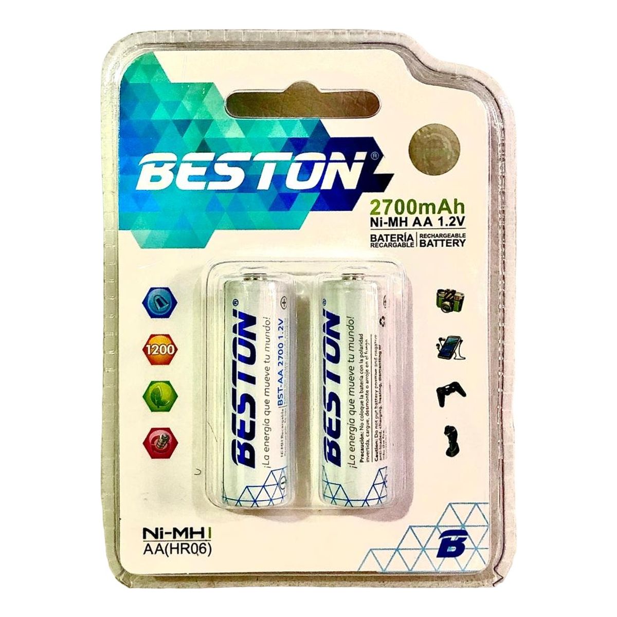 BESTON - Baterías Pila Original Recargables Aa 2700mah X2 Beston Hr06