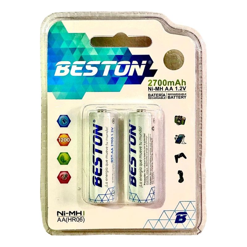 BESTON - Baterías Pila Original Recargables Aa 2700mah X2 Beston Hr06