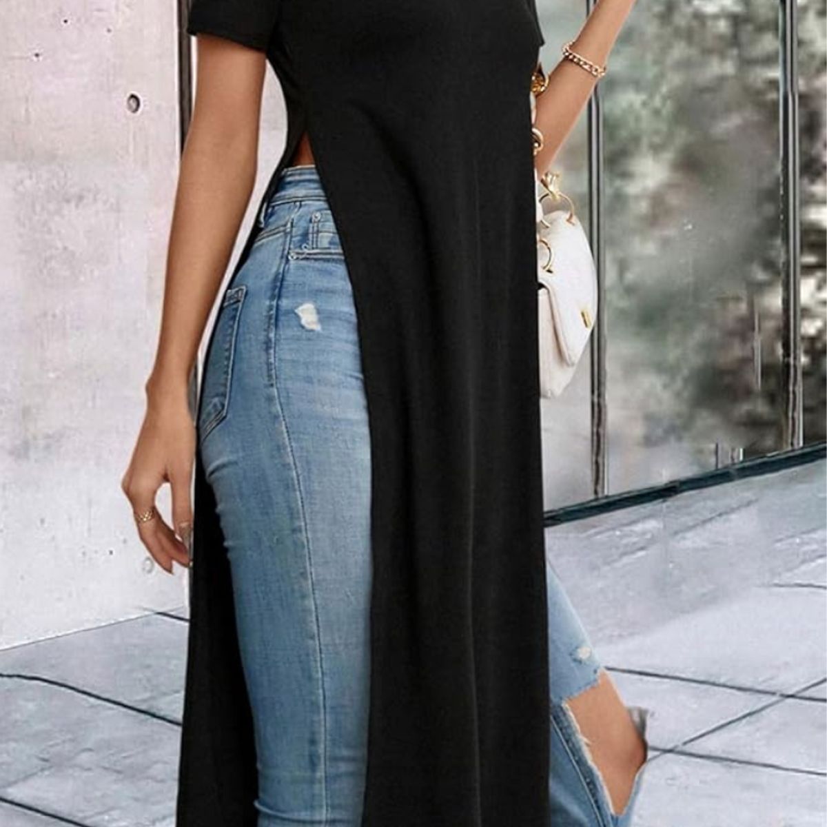 NEGRELI - BLUSA DE MUJER MANGA CORTA CON DOBLE ABERTURA REF-4058