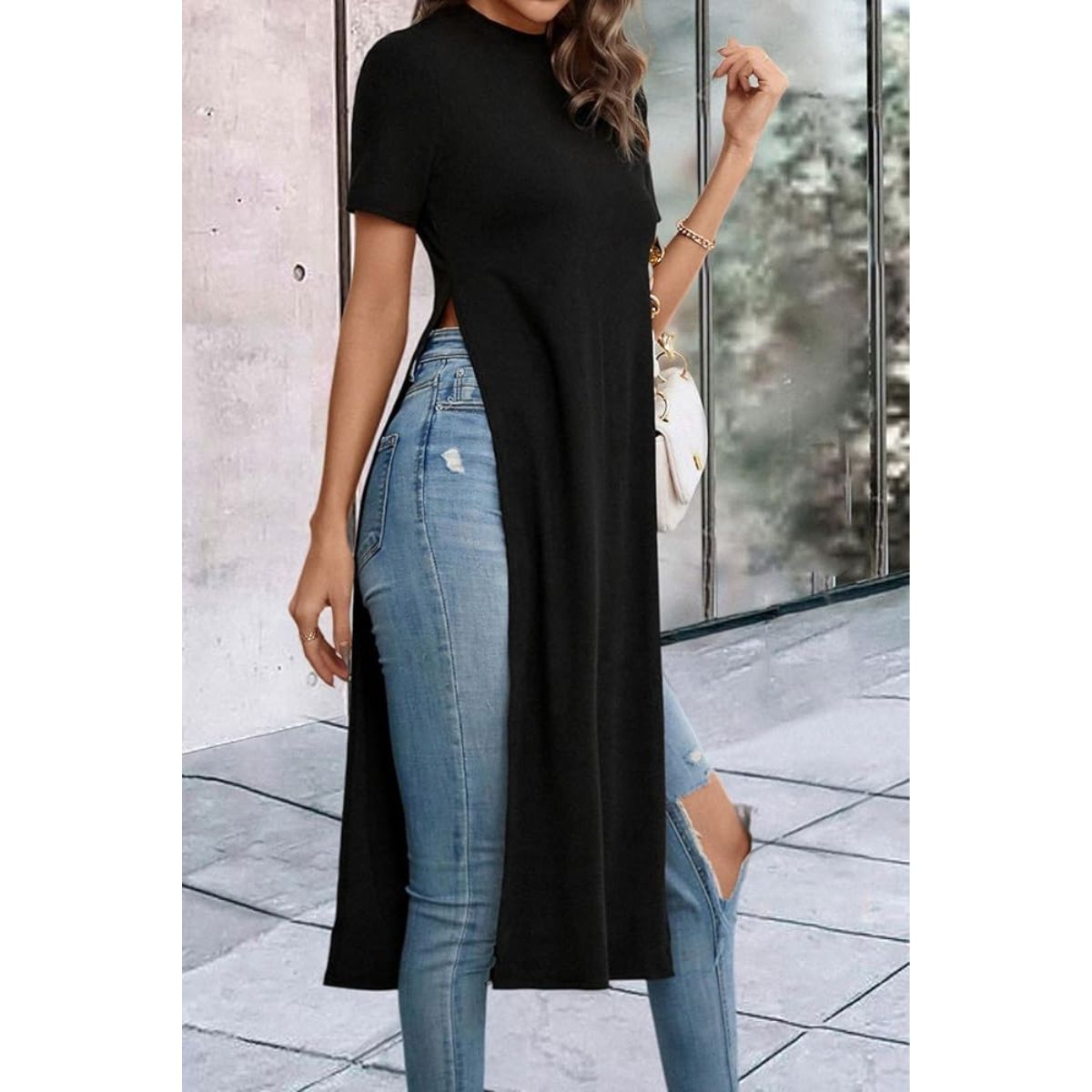 NEGRELI - BLUSA DE MUJER MANGA CORTA CON DOBLE ABERTURA REF-4058