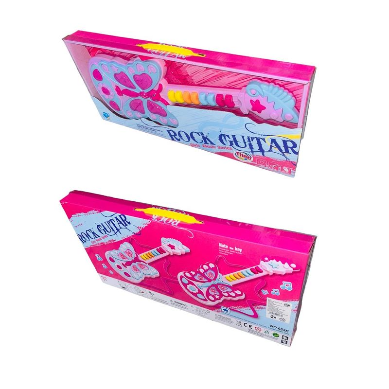 GENERICO - Guitarra Mariposa Fucsia Con Luces-Juguete Musical Para Niña