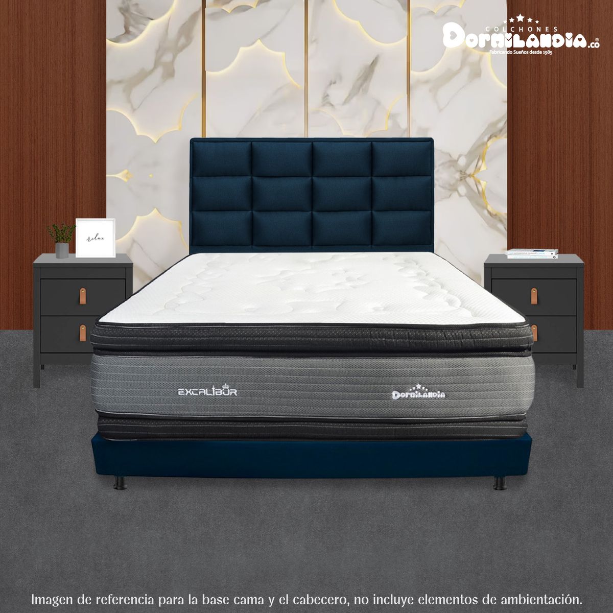 DORMILANDIA - Combo Base Cama Dividida Azul Semidoble 120x190 + Cabecero Londres
