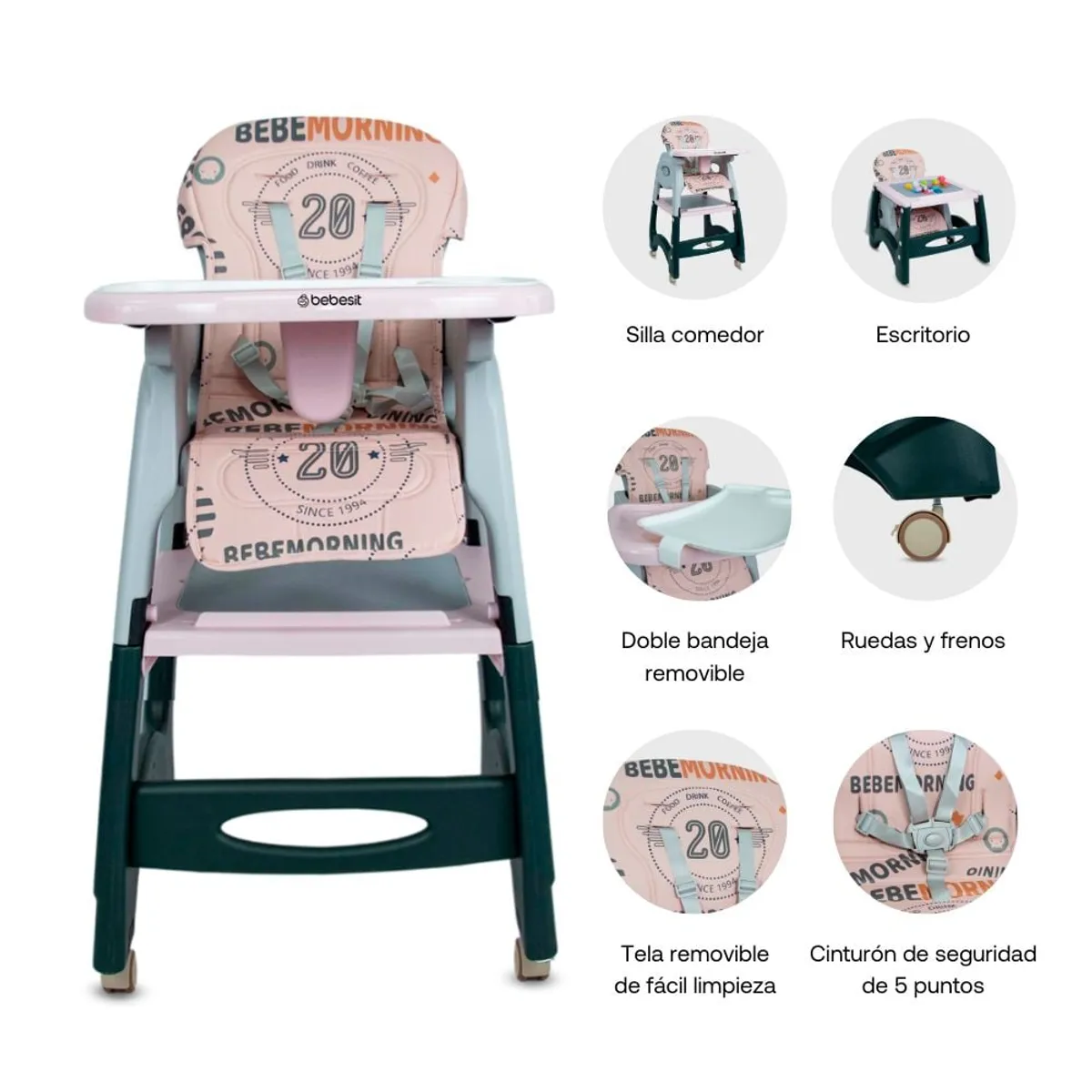 BEBESIT - Silla de comer para bebé Escritorio Duo Desk