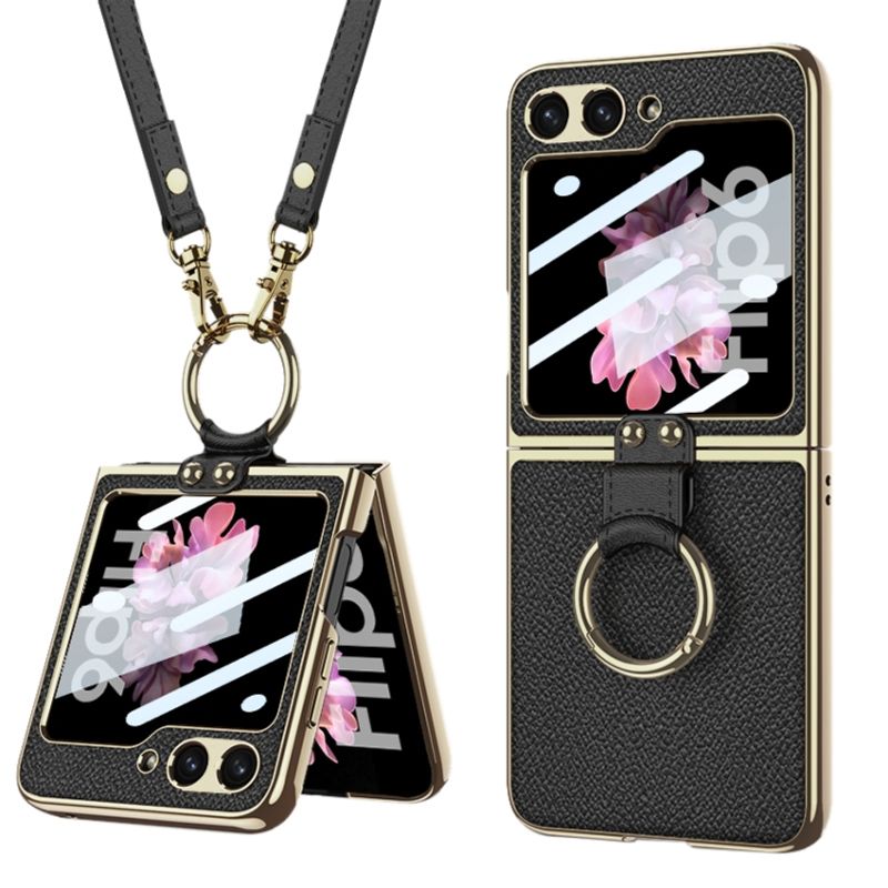 GENERICO - Funda GKK Electro Plateado Lujo Con correa para Samsung Z Flip 6 Negro