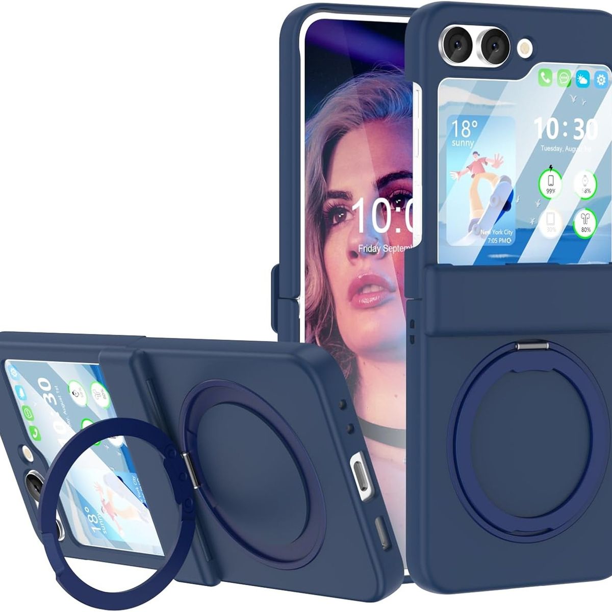 GENERICO - Funda Case Protección Bisagra Soporte Compatible Samsung Z Flip 5 Azul