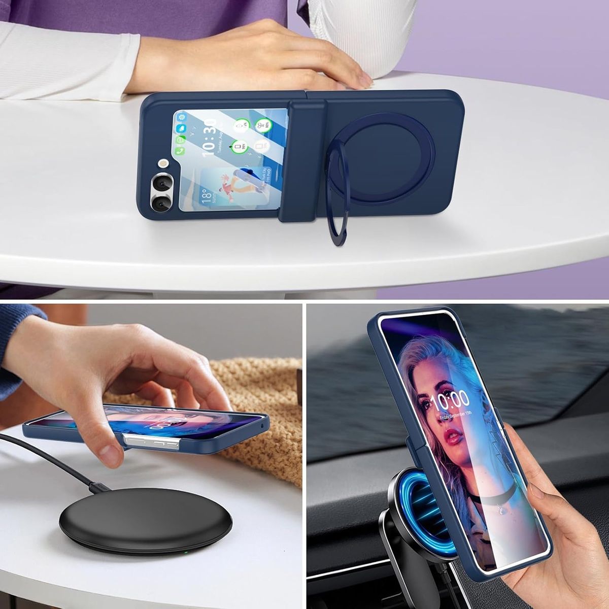 GENERICO - Funda Case Protección Bisagra Soporte Compatible Samsung Z Flip 5 Azul
