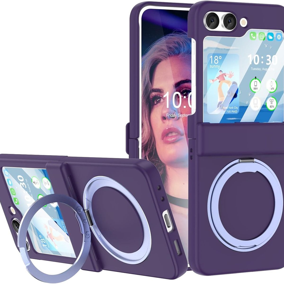 GENERICO - Funda Protección Bisagra Soporte Compatible Samsung Z Flip 5 Morado