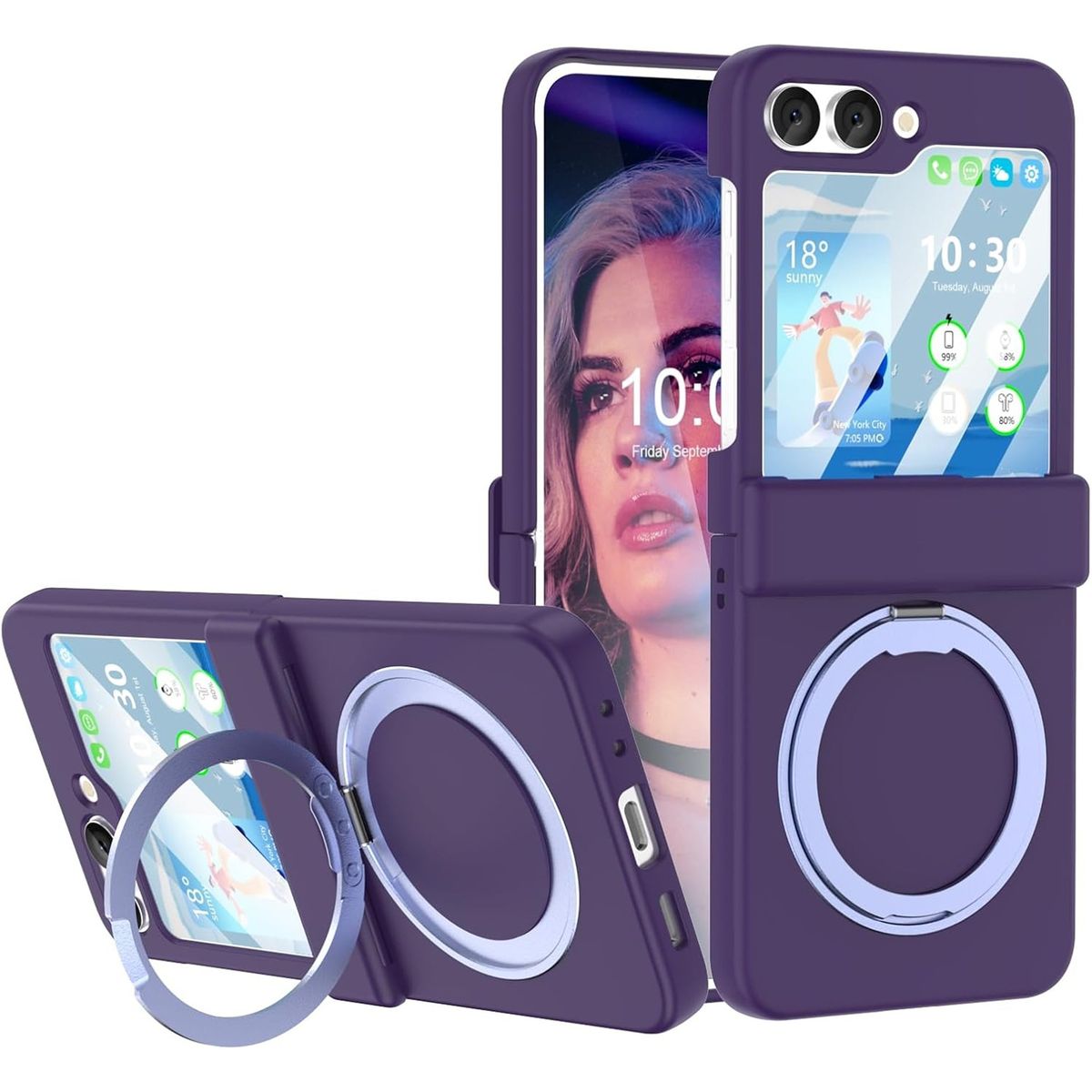 GENERICO - Funda Protección Bisagra Soporte Compatible Samsung Z Flip 5 Morado