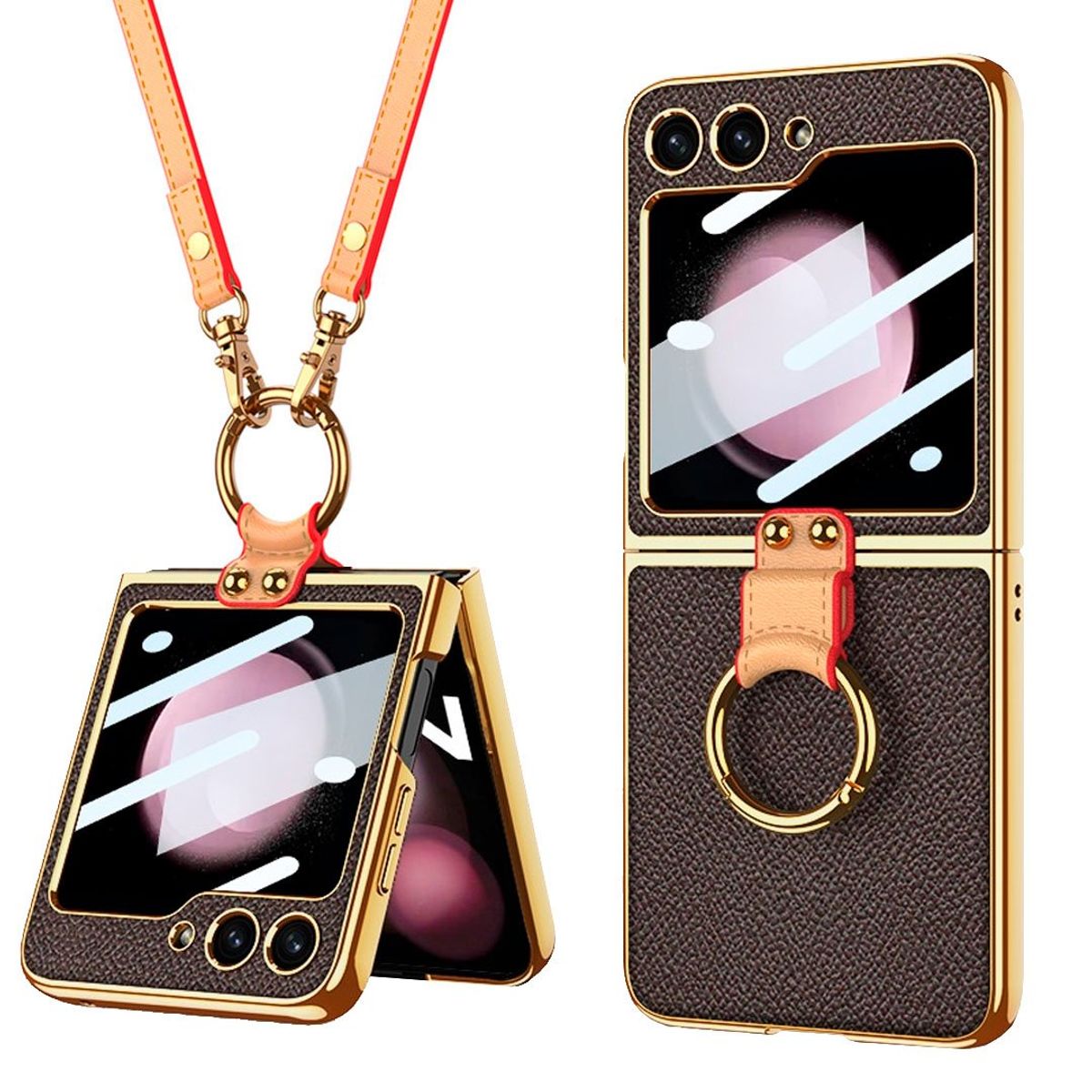 GENERICO - Funda GKK Electro Plateado Con correa para Samsung Z Flip 6 Marron