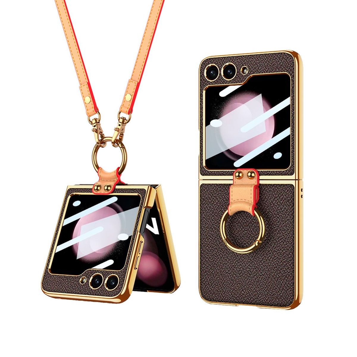 GENERICO - Funda GKK Electro Plateado Con correa para Samsung Z Flip 6 Marron