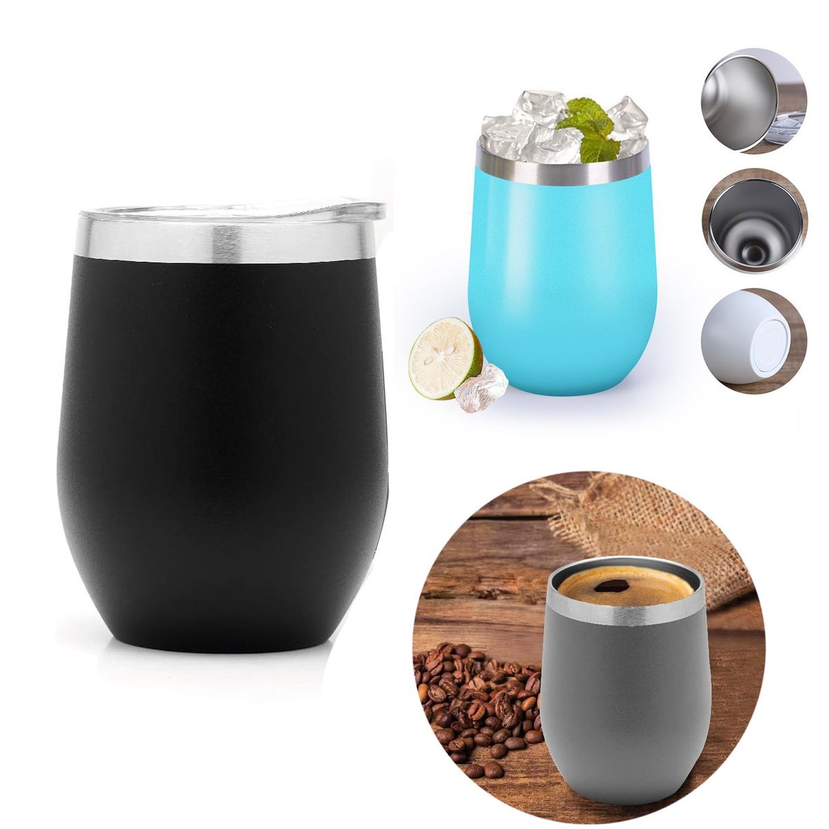 MULTIPLACE COLOMBIA - Termo Vaso Termico Acero Mug Mate Vino Te Café 354 ml Negro
