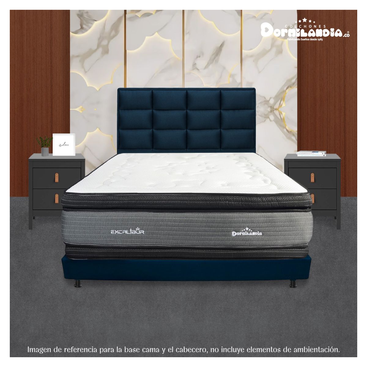 DORMILANDIA - Combo Base Cama Dividida Azul Queen 160x190 + Cabecero Londres