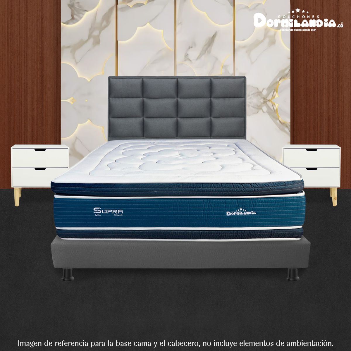 DORMILANDIA - Combo Base Cama Dividida Gris King 200x200 + Cabecero Londres