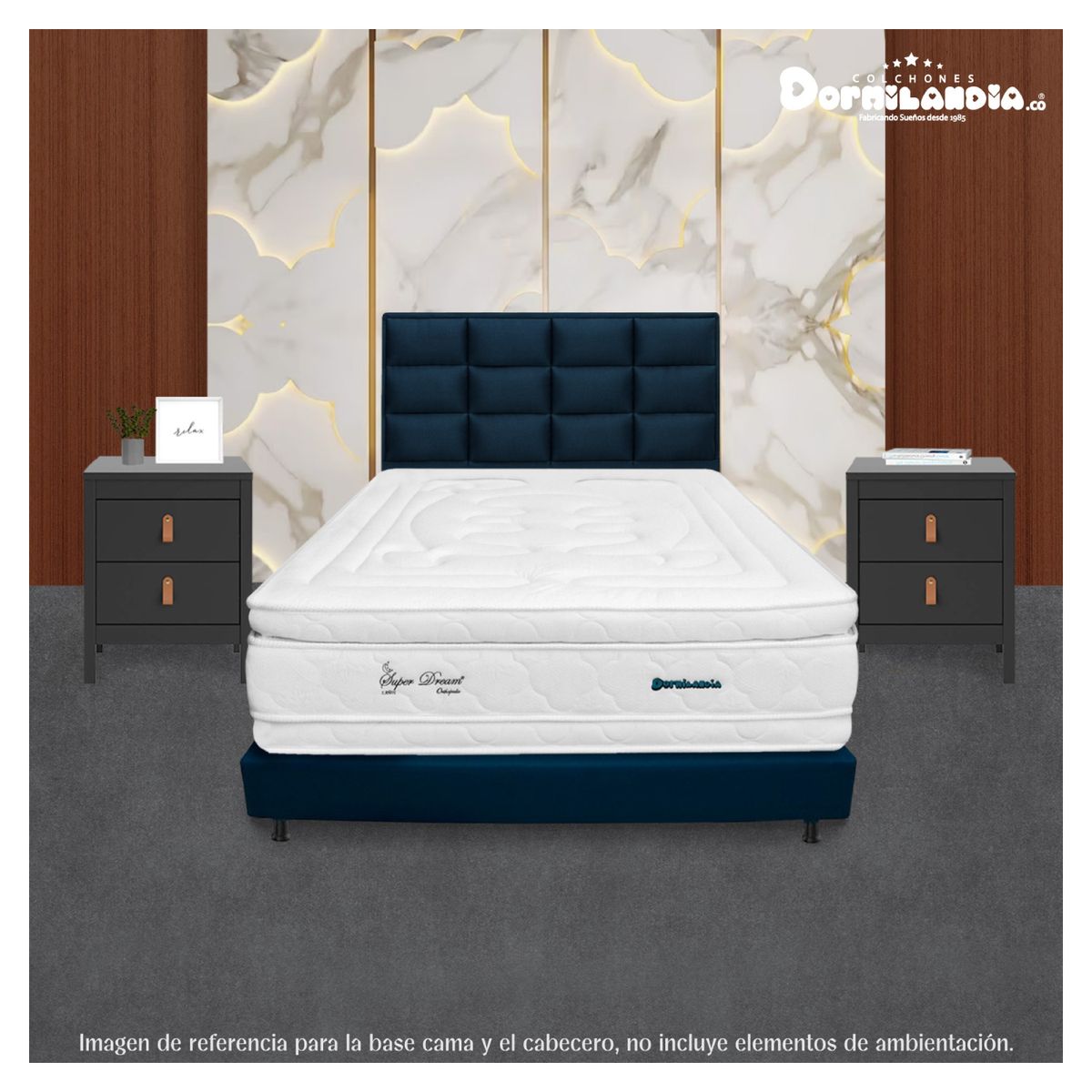 DORMILANDIA - Combo Base Cama Entera Azul Sencillo 100x190 + Cabecero Londres