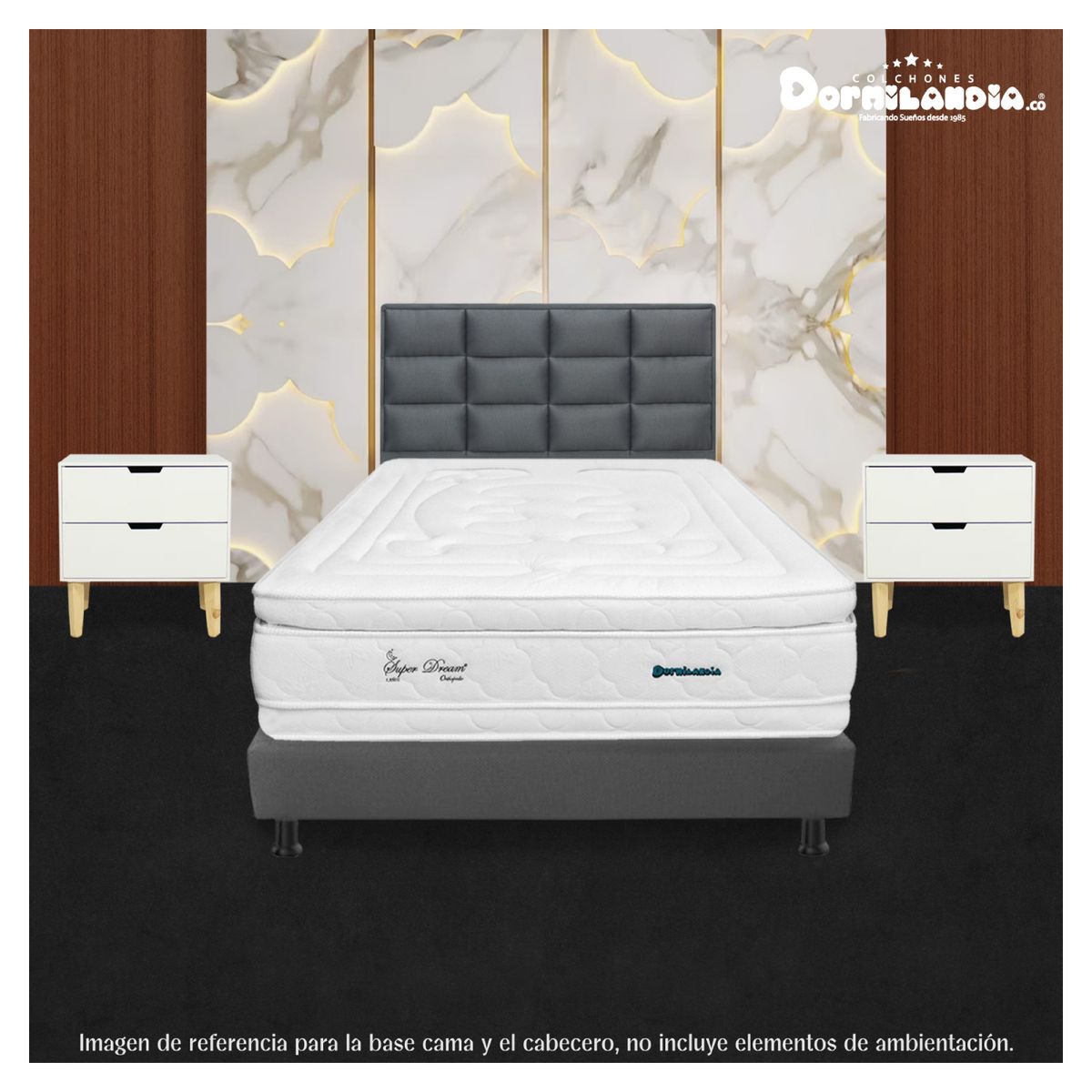 DORMILANDIA - Combo Base Cama Entera Gris Sencillo 100x190 + Cabecero Londres