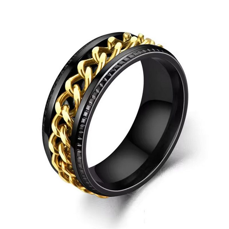 DAYOSHOP - Anillo Cadena De Eslabones Giratoria Acero Dorado + Estuche_.