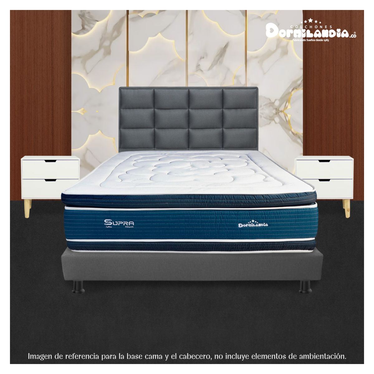 DORMILANDIA - Combo Base Cama Entera Gris Semidoble 120x190 + Cabecero Londres