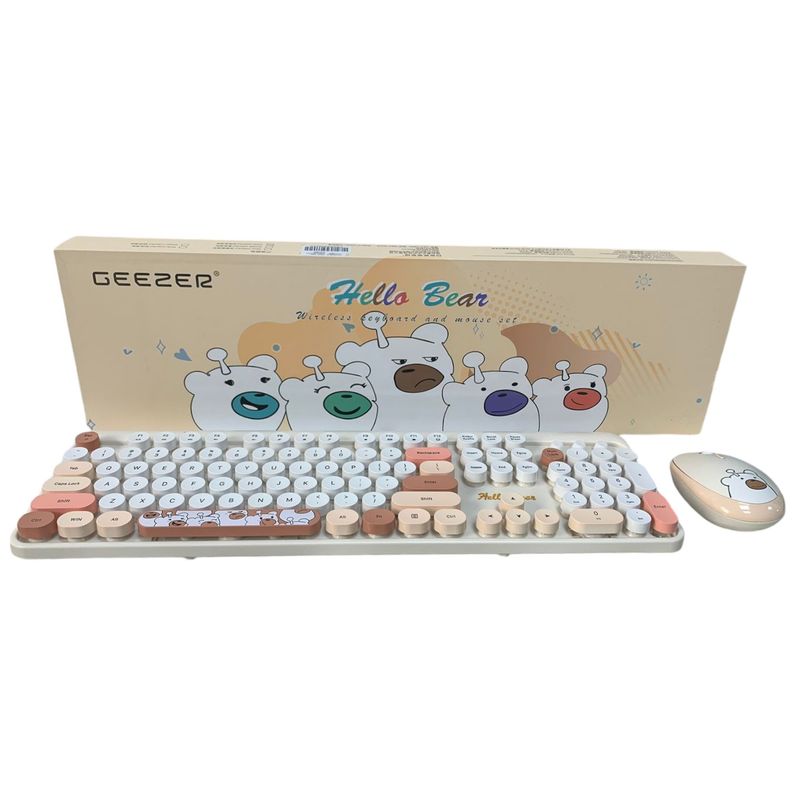 GENERICO - Combo Inalámbrico Teclado Y Mouse Silencioso Geezer Hello Bear Beige