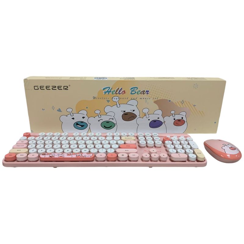 GENERICO - Combo Inalámbrico Teclado Y Mouse Silencioso Geezer Hello Bear Rosa