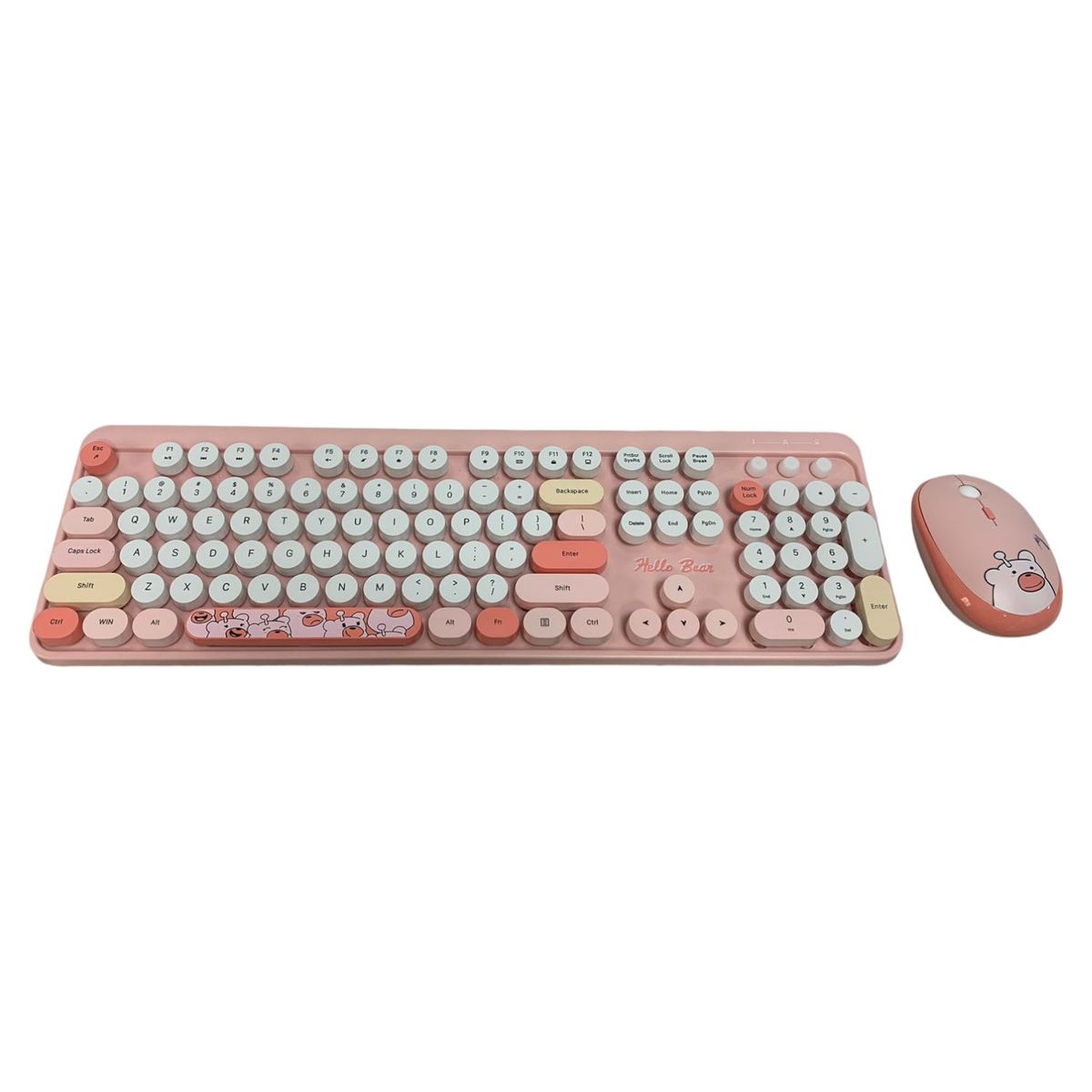 GENERICO - Combo Inalámbrico Teclado Y Mouse Silencioso Geezer Hello Bear Rosa
