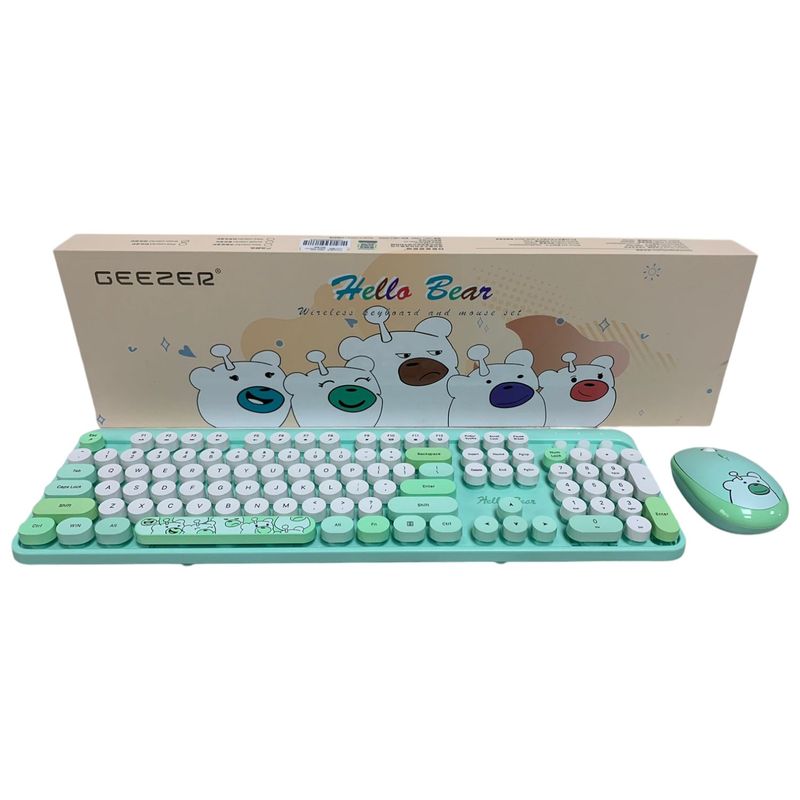 GENERICO - Combo Inalámbrico Teclado Y Mouse Silencioso Geezer Hello Bear Verde