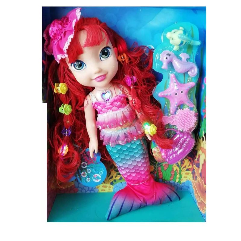 GENERICO - Muñeca Sirena Cabellona Juguete Con Sonido Mas Accesorios