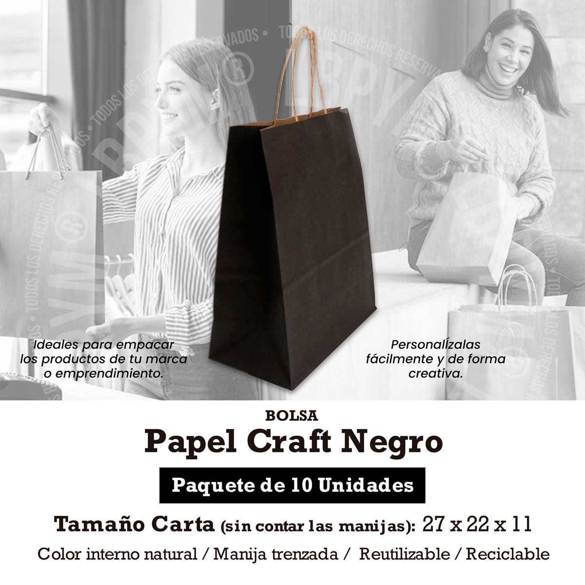 GENERICO - 10 Bolsas de regalo en papel kraft 22x27x11