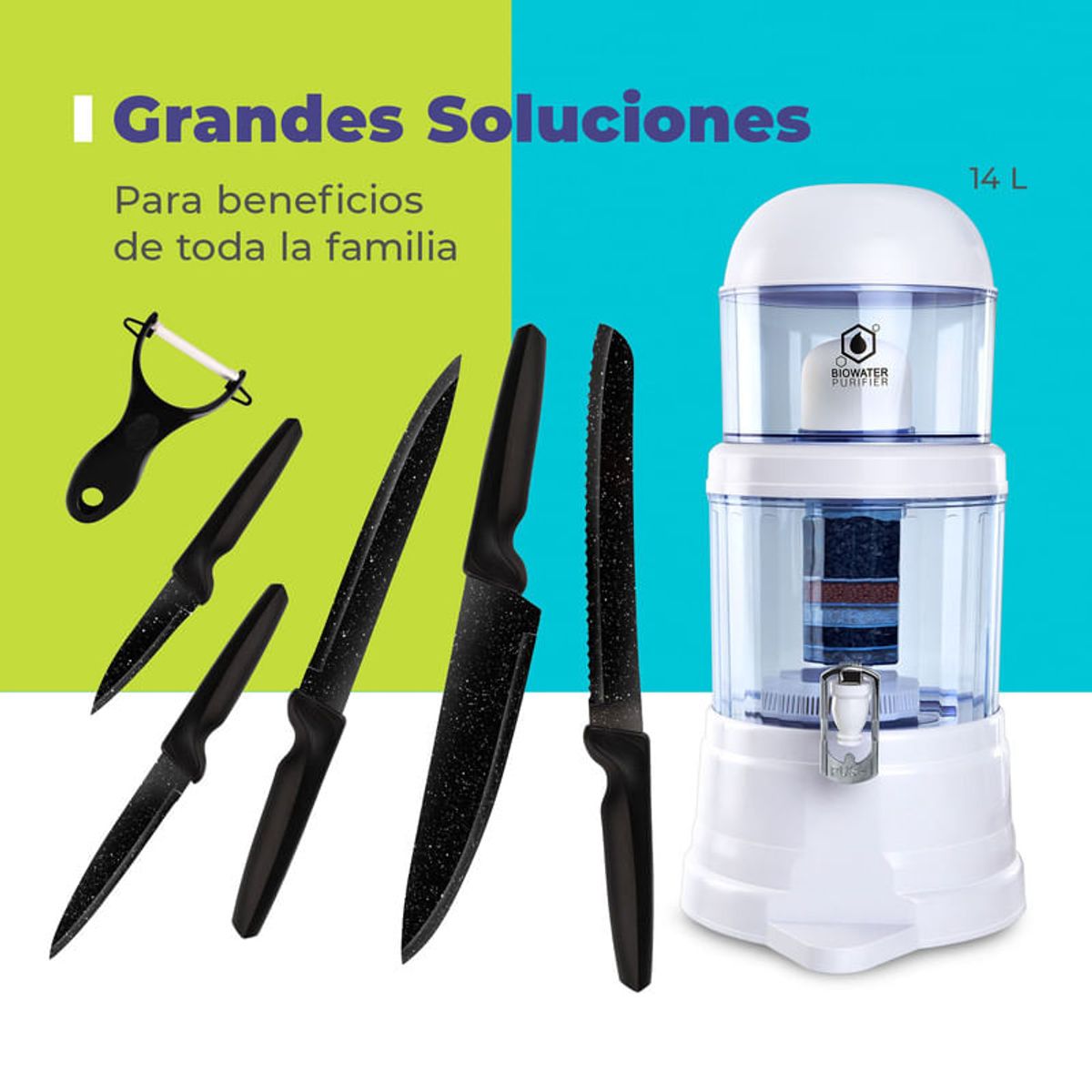 CHEF MASTER - Filtro de Agua Biowater Chef Master + 5 Cuchillos + Pelador