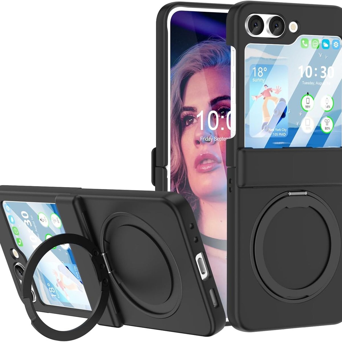 GENERICO - Funda Protección Bisagra Soporte Compatible Samsung Z Flip 5 Negro